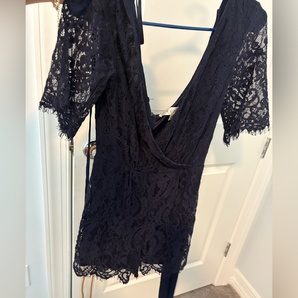 Elegant Lace Navy Romper